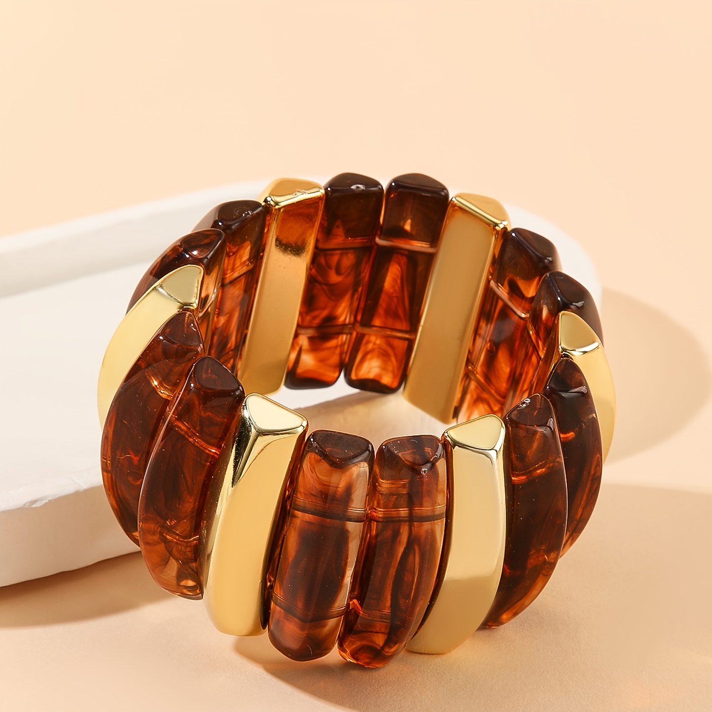 Vintage Tortoiseshell Wide Bangle, Light Luxury Design